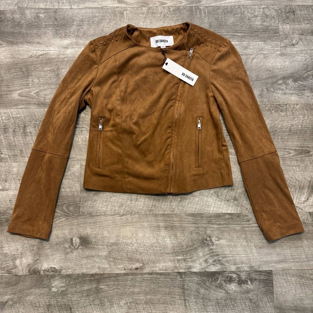 NWT BB Dakota Faux Suede Jacket Women’s XS Asymmetrical Full Zip Light Brown